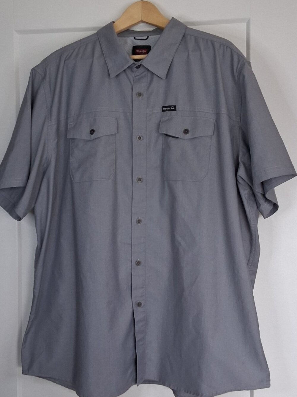 Wrangler Mens 2XL Gray Short Sleeve Button Up Shirt Utility Workwear Outdoor